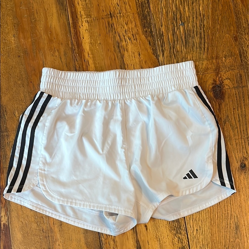 Adidas White and Black Athletic Shorts with Signature Stripes